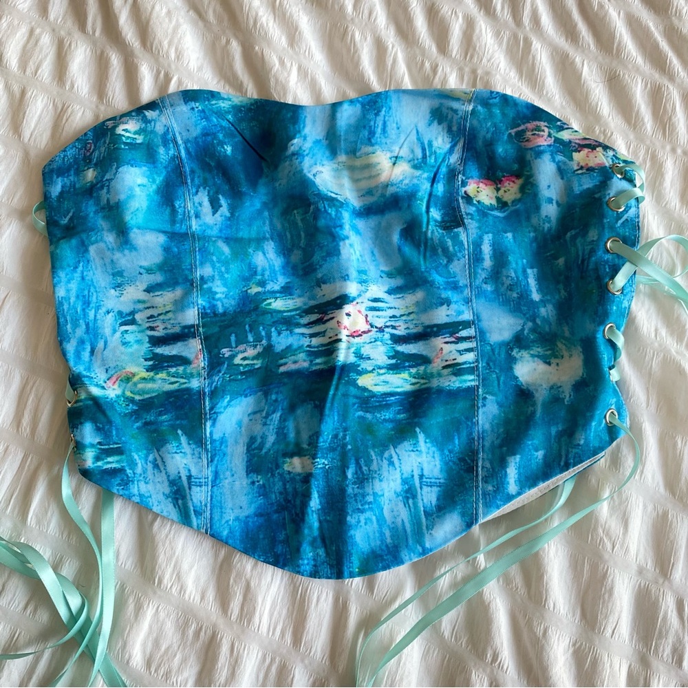 Floral Watercolor Print Strapless Corset Top
